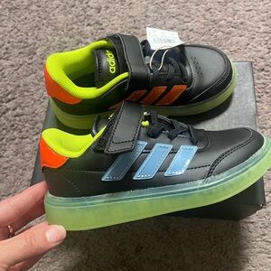 Adidas Kids Black and Neon Green Sneakers